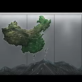 China Map Themed Background Wall With Green 3D Design And Gray Wave Pattern 3d model
