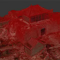 Ancient Architecture Model Featuring Traditional Green Glazed Tile Roof And Brick Stone Surrounding Walls