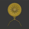Golden Jewelry Piece With Prayer Wheel Design Intricate Patterns Colorful Details And Chain