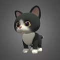Cute Black and White Cat Game Movie Character with Big Eyes 3D Model Design