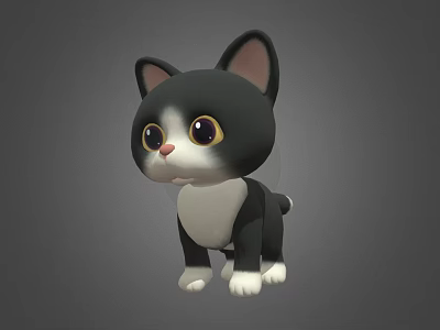 Cute Black and White Cat Game Movie Character with Big Eyes 3D Model Design 3d model
