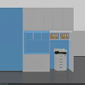 Modern Kitchen Interior With White Cabinets Blue Wall Refrigerator And Appliances
