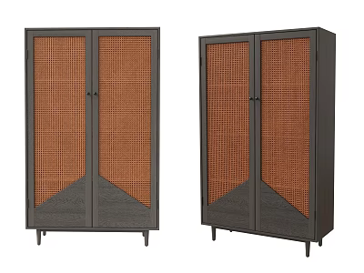 Stylish Entryway Side Cabinet With Woven Door Design And Dark Frame 3d model