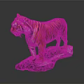 Realistic Tiger Sculpture With Orange Black Stripes Standing On Stone Base