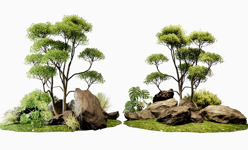 Plant pile landscape stone shrub plant combination 3d model