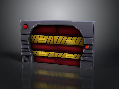 Futuristic Industrial Gate With Gray Frame Red Panels Yellow Stripes And Red Buttons 3d model