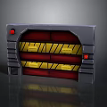 Futuristic Industrial Gate With Gray Frame Red Panels Yellow Stripes And Red Buttons