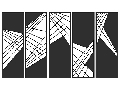 Modern Room Divider With Geometric Line Patterns And Black White Panel Design 3d model