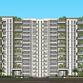 Modern High Rise Apartment Building Exterior Design With Balconies And Lush Greenery