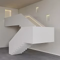 Modern White Staircase with Built in Lighting and Minimalist Interior Design 3d model
