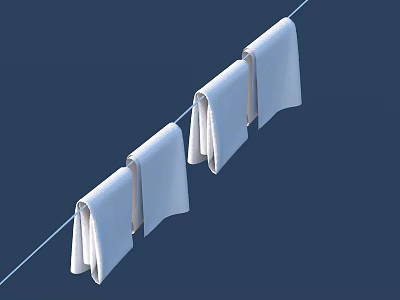Clean White Towels Hanging Neatly On Clothesline Against Blue Background 3d model