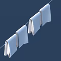 Clean White Towels Hanging Neatly On Clothesline Against Blue Background