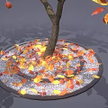 Autumn Tree Featuring Orange Yellow Leaves Red Fruits and Fallen Leaves on Gray Background