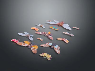 Artistic Colorful Craft Paper Butterflies Scattered On Dark Background Surface 3d model