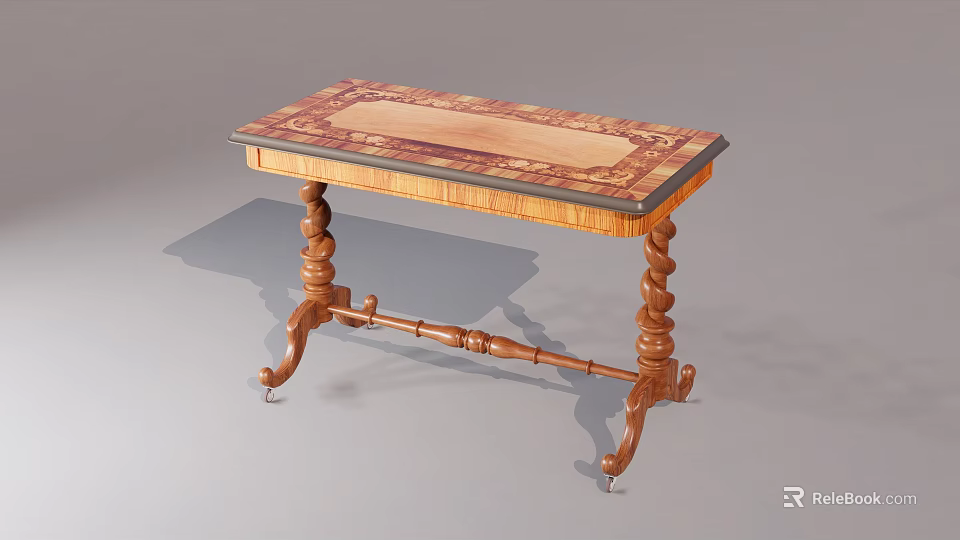Vintage Wooden Side Table With Carved Legs And Decorative Inlaid Top 3d model 