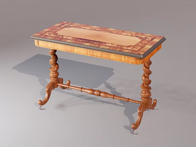 Vintage Wooden Side Table With Carved Legs And Decorative Inlaid Top 3d model