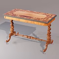 Vintage Wooden Side Table With Carved Legs And Decorative Inlaid Top