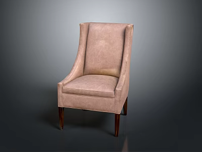 Elegant Modern Upholstered Chair With Light Pink Fabric Curved Backrest And Wooden Legs 3d model
