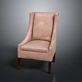 Elegant Modern Upholstered Chair With Light Pink Fabric Curved Backrest And Wooden Legs