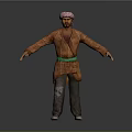 Man Wearing Pink Turban Orange Robe Green Belt And Worn Gray Pants