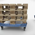 Industrial Equipment Wooden And Blue Metal Pallets Stacked And Single