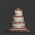 Three Tier Fresh Berry Cake With Golden Decoration On Wooden Base
