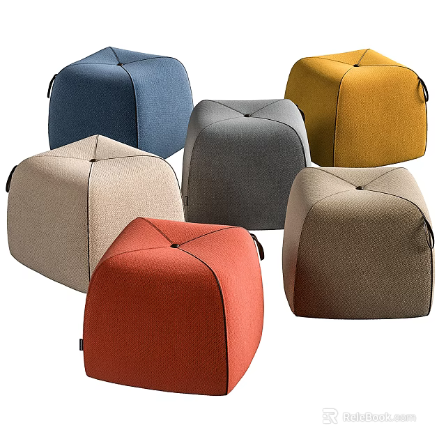 Colorful Soft Upholstered Pouf Ottomans For Living Room Seating Decor 3d model 