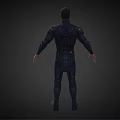 Sci Fi Hero Character In Blue Costume With Gold Accents And Chest Emblem