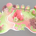 Spring Themed Floral Installation with Pink Blossom Trees Balloons and Gift Boxes