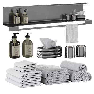 Organized Daily Washing Essentials With Hand Soap Dispensers Towel Sets And Tissue Box 3d model
