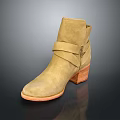 Beige Leather Ankle Boots With Strap Design And Wooden Block Heel For Daily Wear