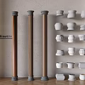Minetti Decorative Columns with Wooden Bodies Stone Bases and White Architectural Capitals