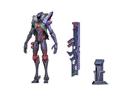 Futuristic Sci-Fi Character With Armored Suit Weapon And Display Base Design 3d model