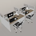 Modern Office Workstations With Partition Computer Monitors Keyboard Mouse And Ergonomic Chairs