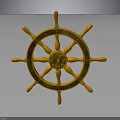 Yellow Wooden Carved Ship's Wheel Sculpture With Artistic Design And Reflective Surface