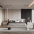 Modern Minimalist Bedroom Interior Design With King Bed Wardrobe Pendant Light And Blinds