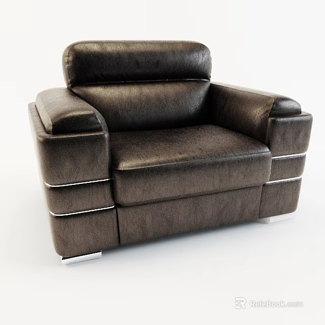 Modern Dark Brown Leather Single Sofa With Armrest And Metal Accents Design 3d model