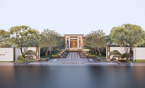 New Chinese Style Garden Landscape Distinguished Entrance Axis Waterscape Wall 3d model