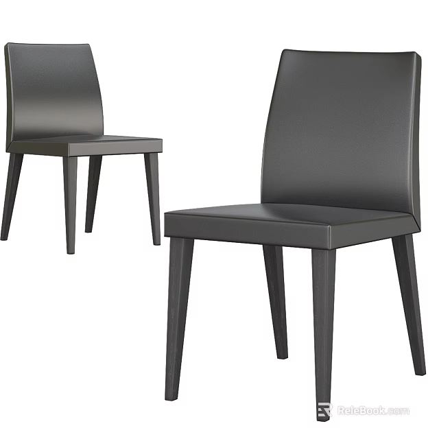 Two Modern Black Leather Leisure Chairs Featuring Sleek Backrest And Thin Legs 3d model