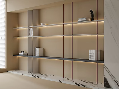 Modern Bookshelf Design With Open Shelves LED Lighting And Marble Accents 3d model