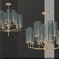 Contemporary Modern Glass Chandelier with Brass Frame and Cylindrical Glass Shades