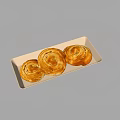 Freshly Baked Three Swirled Bread Rolls on White Rectangular Tray 3d model