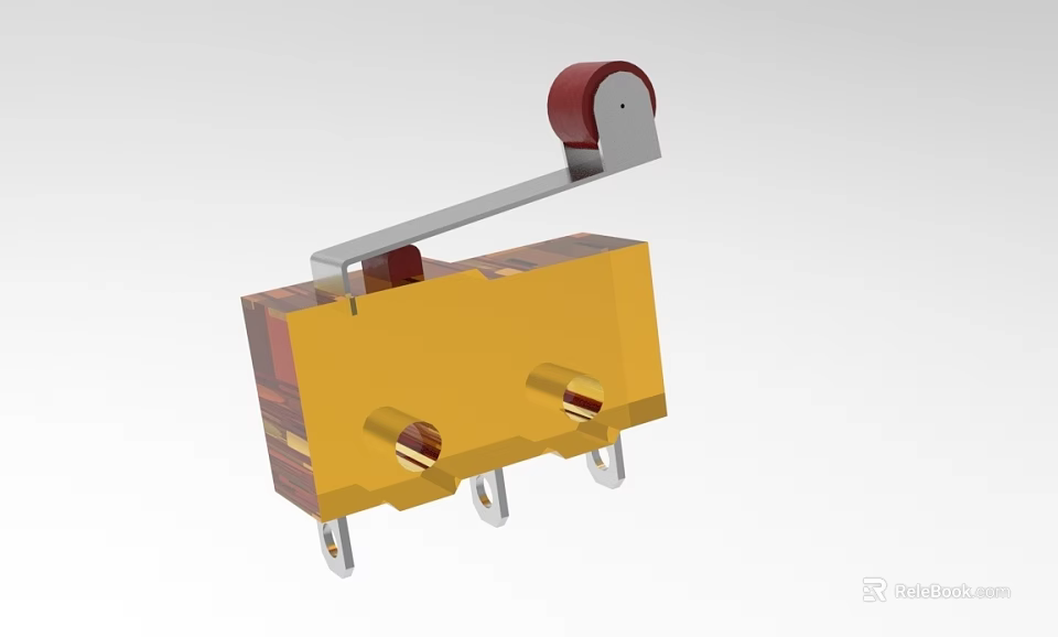 Industrial Electrical Switch With Yellow Housing Red Lever Knob And Metal Contact Pins 3d model 