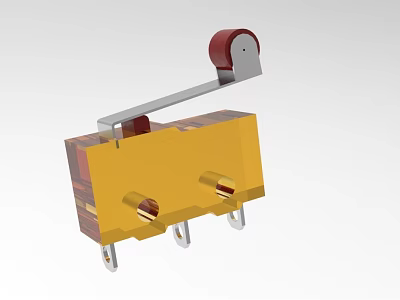 Industrial Electrical Switch With Yellow Housing Red Lever Knob And Metal Contact Pins 3d model