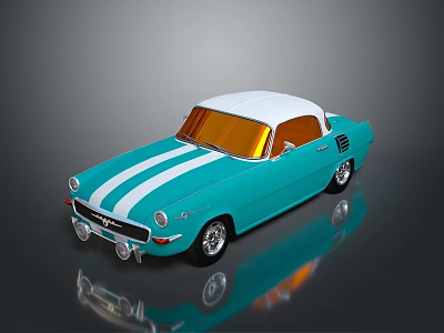 Turquoise And White Vintage Convertible Car With White Stripes And Shiny Exterior 3d model