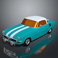 Turquoise And White Vintage Convertible Car With White Stripes And Shiny Exterior