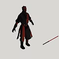 Man In Black And Red Robe With Red Horns And Red Lightsaber
