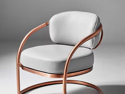 Modern Leisure Chair with Curved Copper Frame and White Padded Seat 3d model
