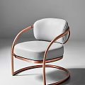 Modern Leisure Chair with Curved Copper Frame and White Padded Seat
