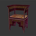 Red Traditional Leisure Chair With Intricate Decorative Patterns And Inlaid Seat Design